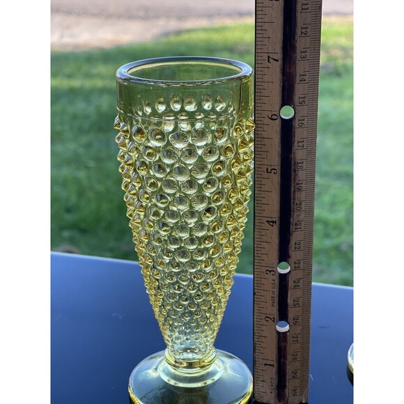 4‎ L.E. Smith Hobnail 8oz Glasses Footed Pedestal Wine Parfait Yellow Gold Amber - Picture 10 of 13